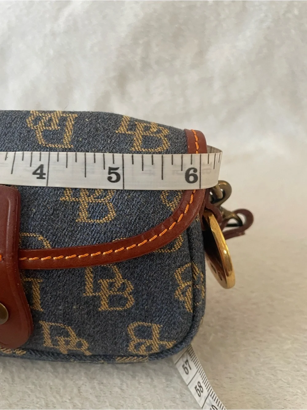 Vintage New Dooney & Bourke Denim Flap Mini Wristlet w/ Leather Trim & Strap